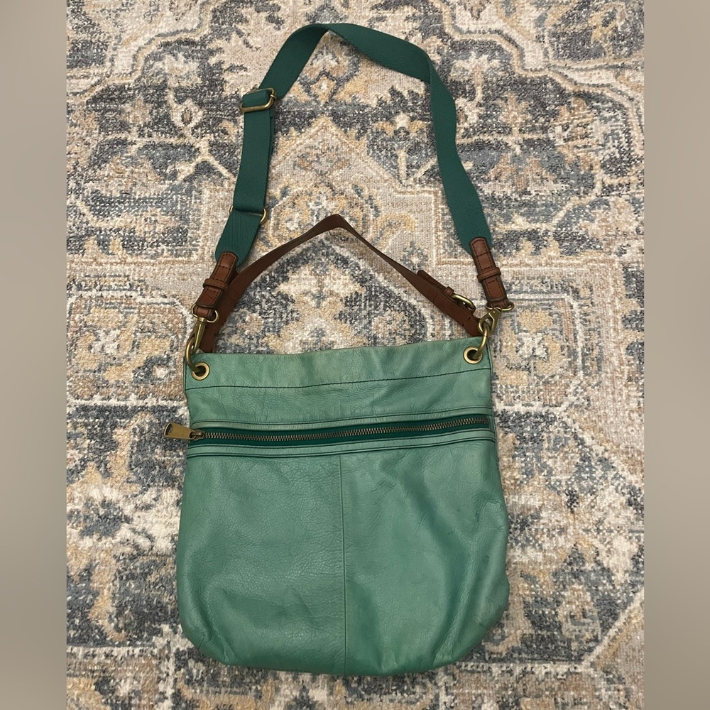 Fossil Explorer Teal Hobo Long Live Vintage Genuine Leather